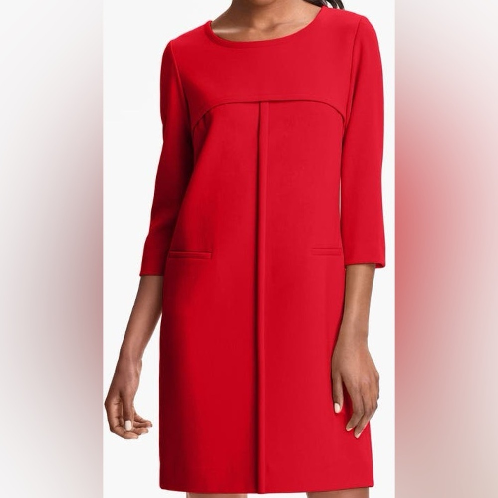 Tahari ASL Red Sheath Dress with 3/4 Sleeves - Picture 4 of 12